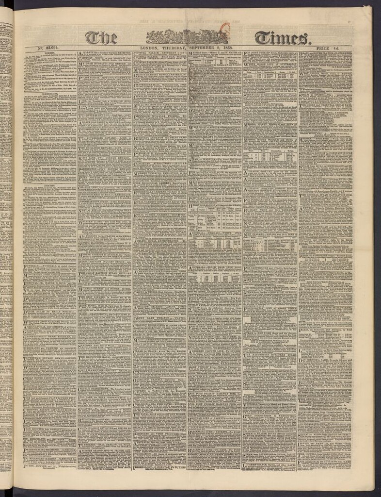 Miniatura de The Times del 9 de septiembre de 1858, nº 23,094