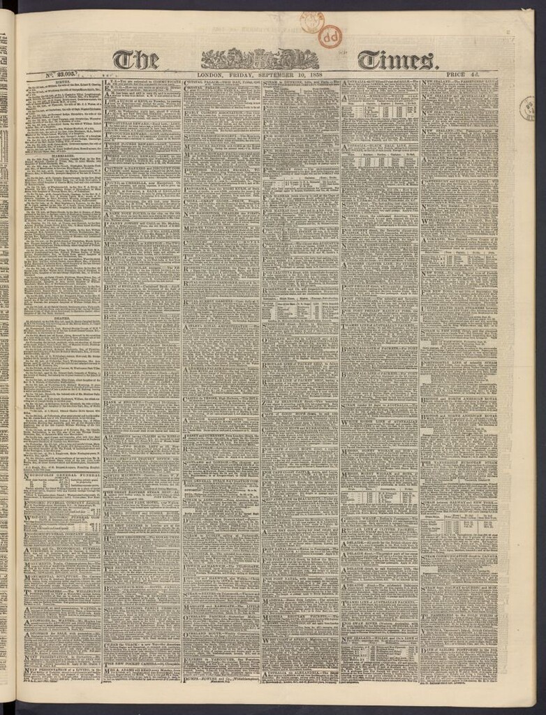 Miniatura de The Times del 10 de septiembre de 1858, nº 23,095