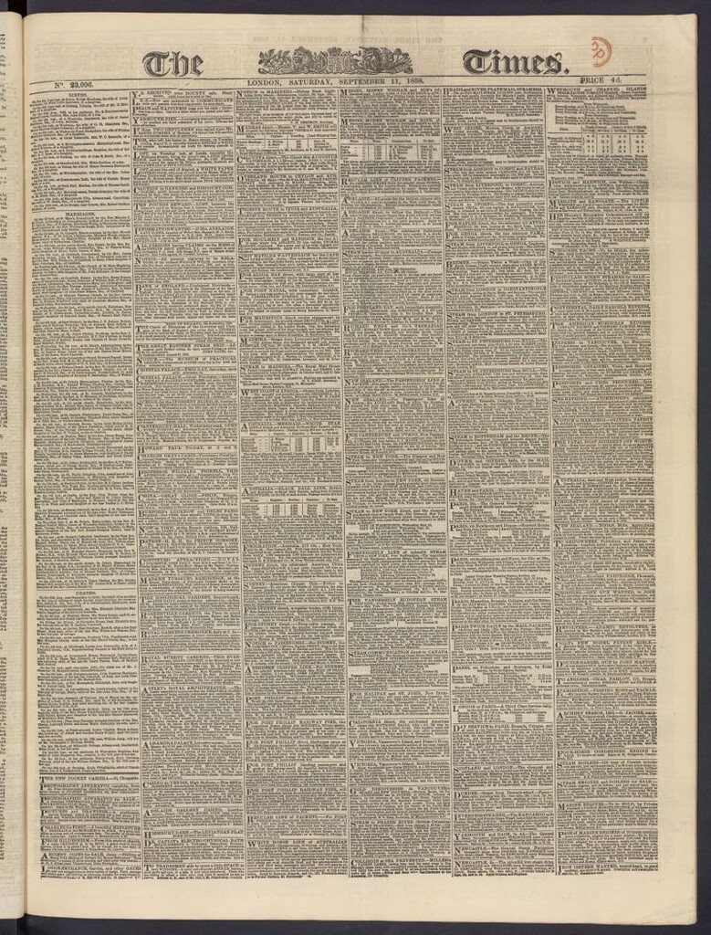 Miniatura de The Times del 11 de septiembre de 1858, nº 23,096