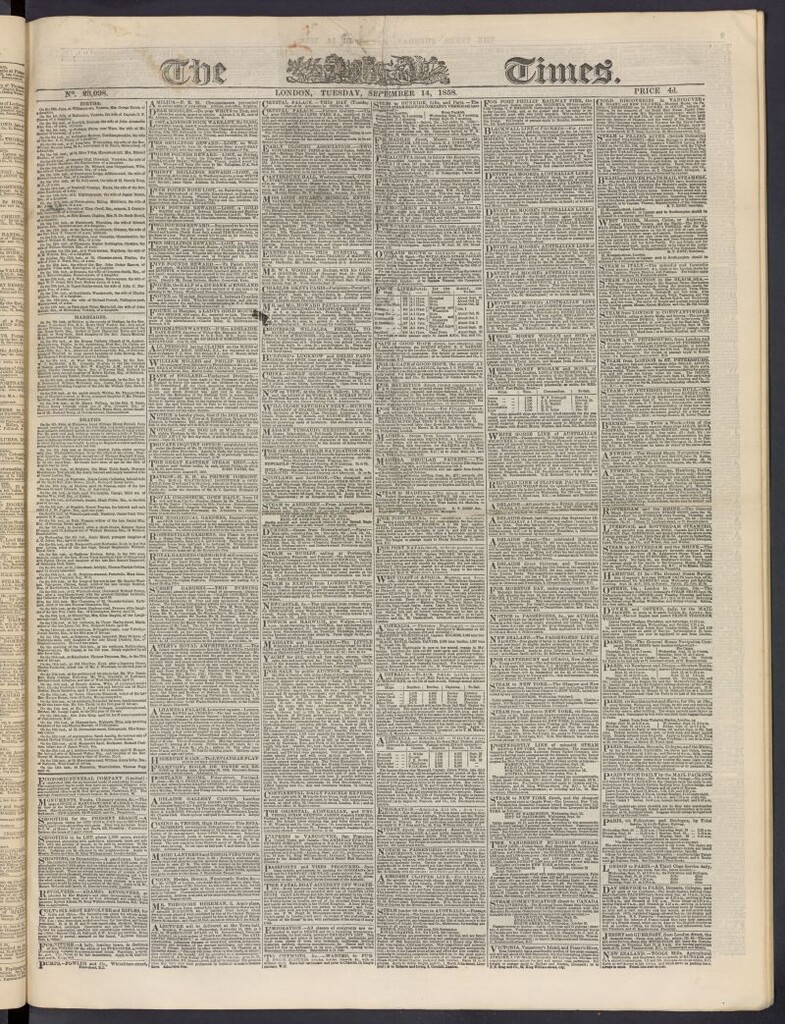 Miniatura de The Times del 14 de septiembre de 1858, nº 23,098