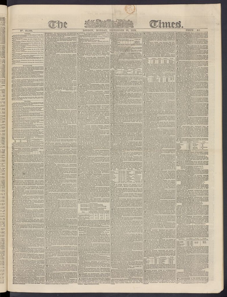 Miniatura de The Times del 20 de septiembre de 1858, nº 23,103