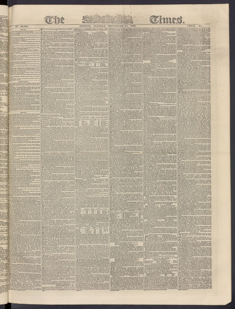 Miniatura de The Times del 21 de septiembre de 1858, nº 23,104