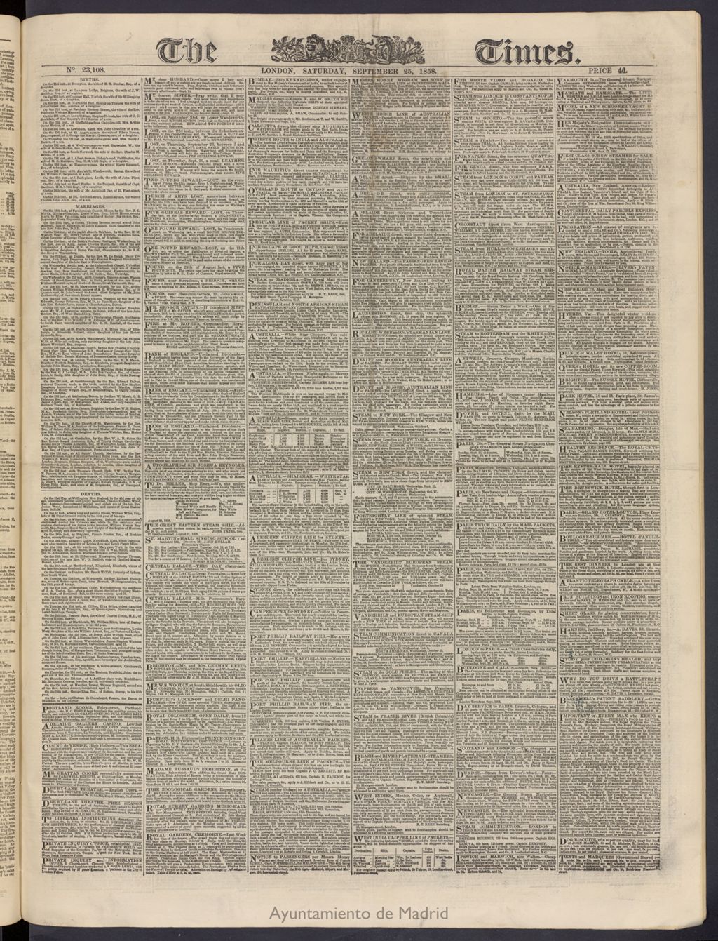 Miniatura de The Times del 25 de septiembre de 1858, nº 23,108