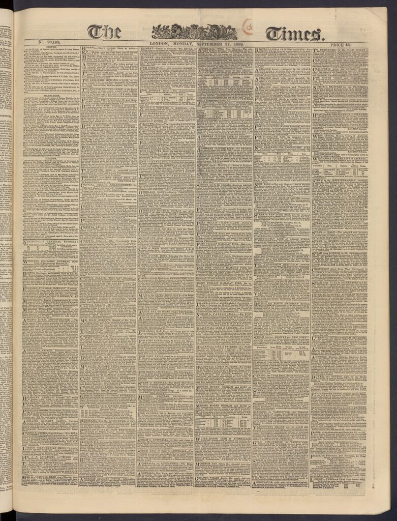 Miniatura de The Times del 27 de septiembre de 1858, nº 23,109