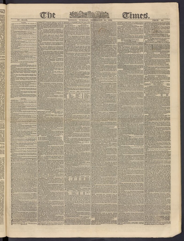 Miniatura de The Times del 28 de septiembre de 1858, nº 23,110