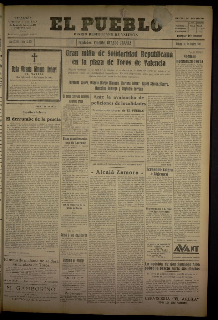 Miniatura de El Pueblo : Diario republicano de Valencia del 18 de octubre de 1930, nº 13269