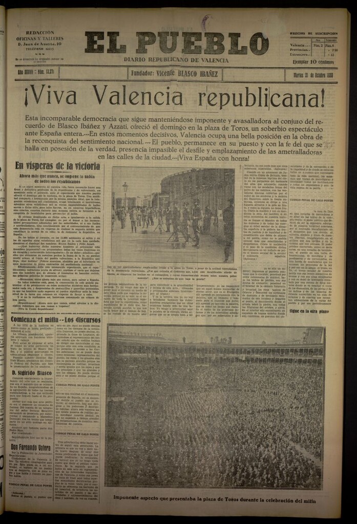 Miniatura de El Pueblo : Diario republicano de Valencia del 21 de octubre de 1930, nº 13271