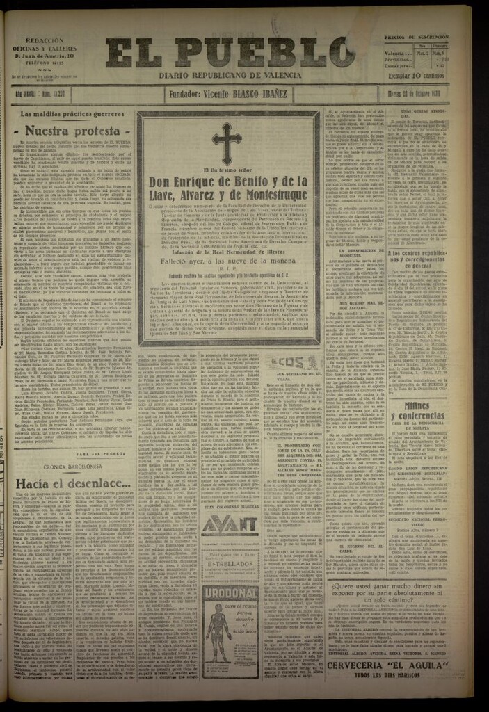 Miniatura de El Pueblo : Diario republicano de Valencia del 28 de octubre de 1930, nº 13277