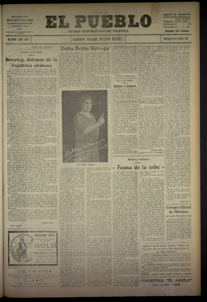 Miniatura de El Pueblo : Diario republicano de Valencia del 29 de octubre de 1930, nº 13278