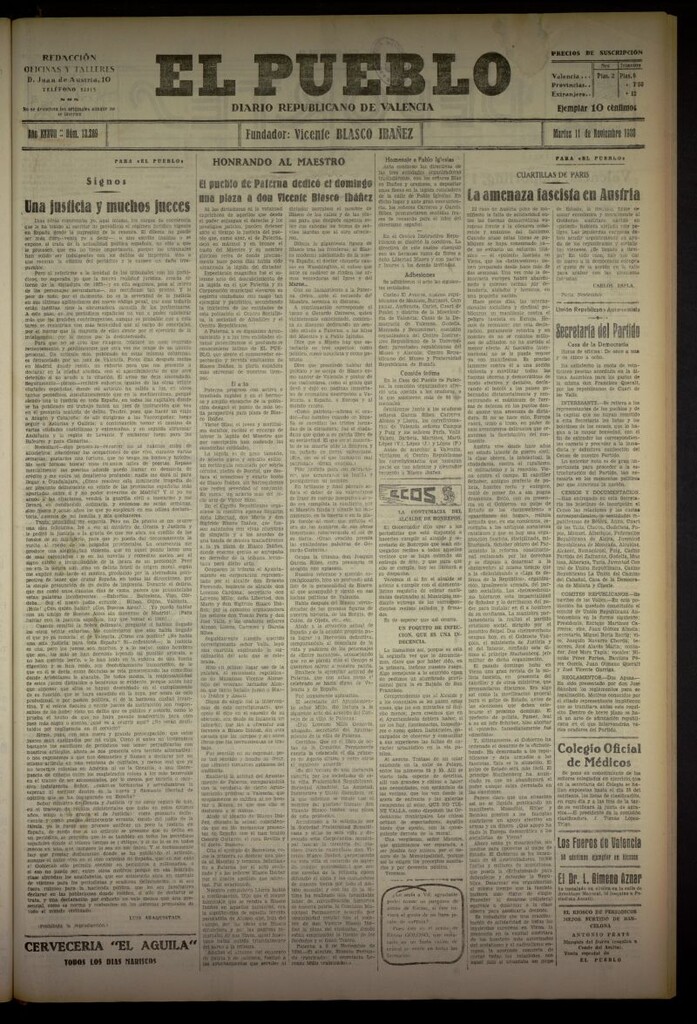 Miniatura de El Pueblo : Diario republicano de Valencia del 11 de noviembre de 1930, nº 13289