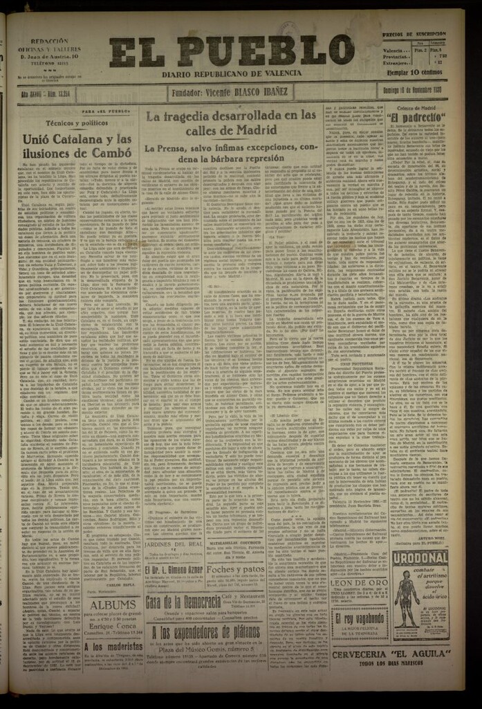 Miniatura de El Pueblo : Diario republicano de Valencia del 16 de noviembre de 1930, nº 13294