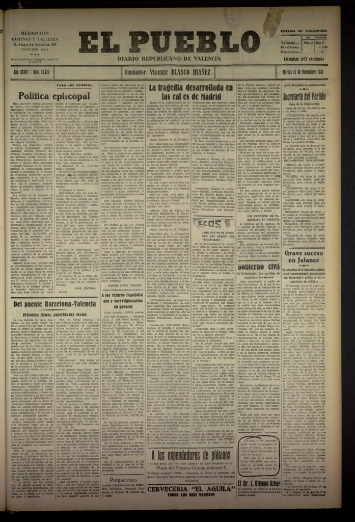 Miniatura de El Pueblo : Diario republicano de Valencia del 18 de noviembre de 1930, nº 13295