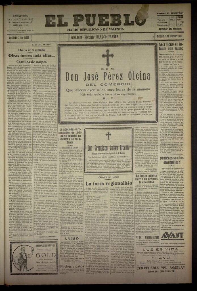 Miniatura de El Pueblo : Diario republicano de Valencia del 19 de noviembre de 1930, nº 13296