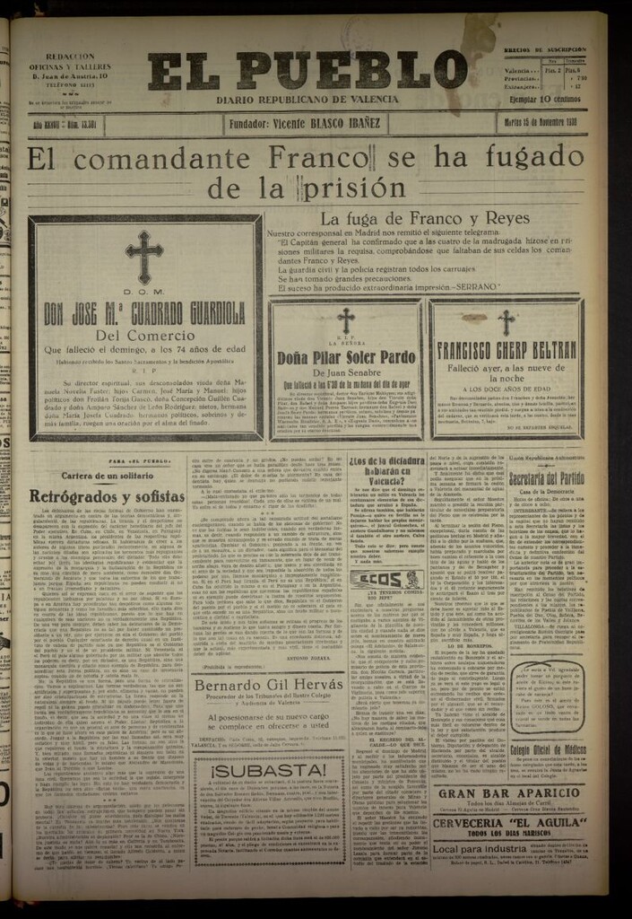 Miniatura de El Pueblo : Diario republicano de Valencia del 25 de noviembre de 1930, nº 13301