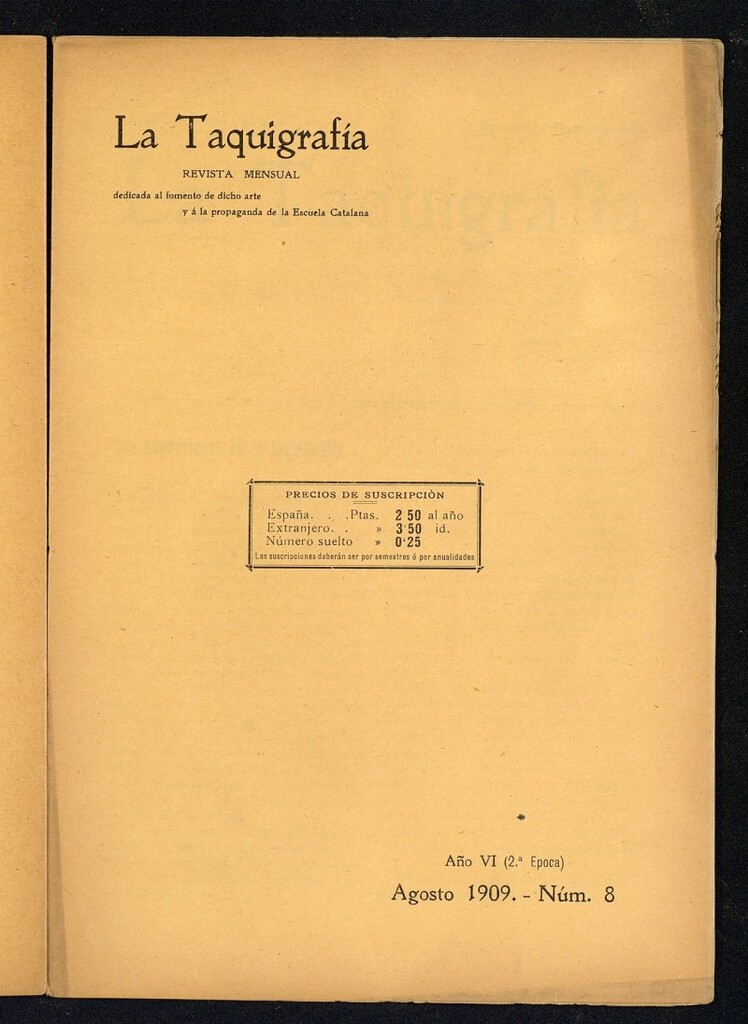 Miniatura de La Taquigrafía. Agosto de 1909, nº 8