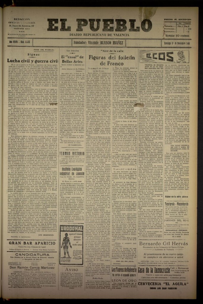 Miniatura de El Pueblo : Diario republicano de Valencia del 30 de noviembre de 1930, nº 13306