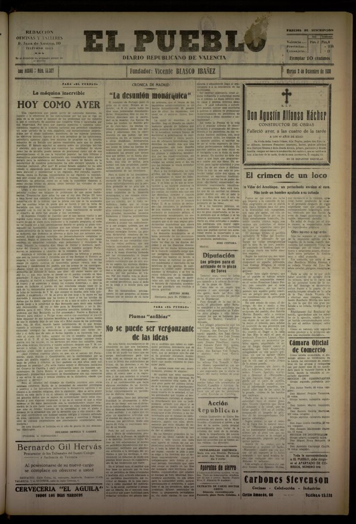 Miniatura de El Pueblo : Diario republicano de Valencia del 2 de diciembre de 1930, nº 13307