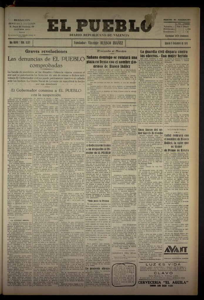 Miniatura de El Pueblo : Diario republicano de Valencia del 6 de diciembre de 1930, nº 13311