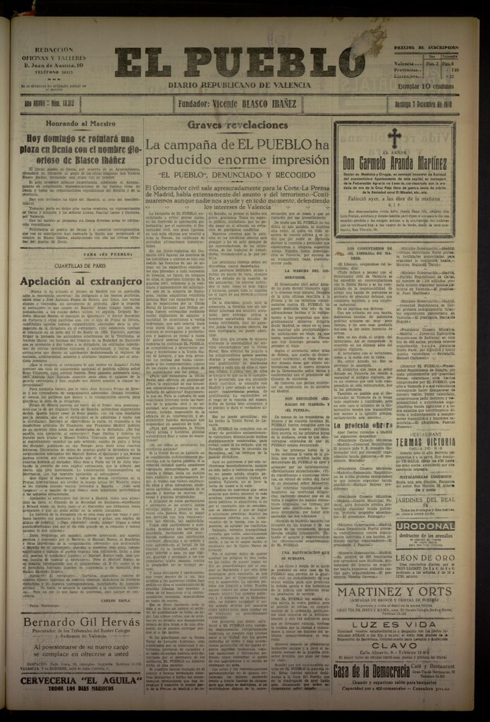 Miniatura de El Pueblo : Diario republicano de Valencia del 7 de diciembre de 1930, nº 13312