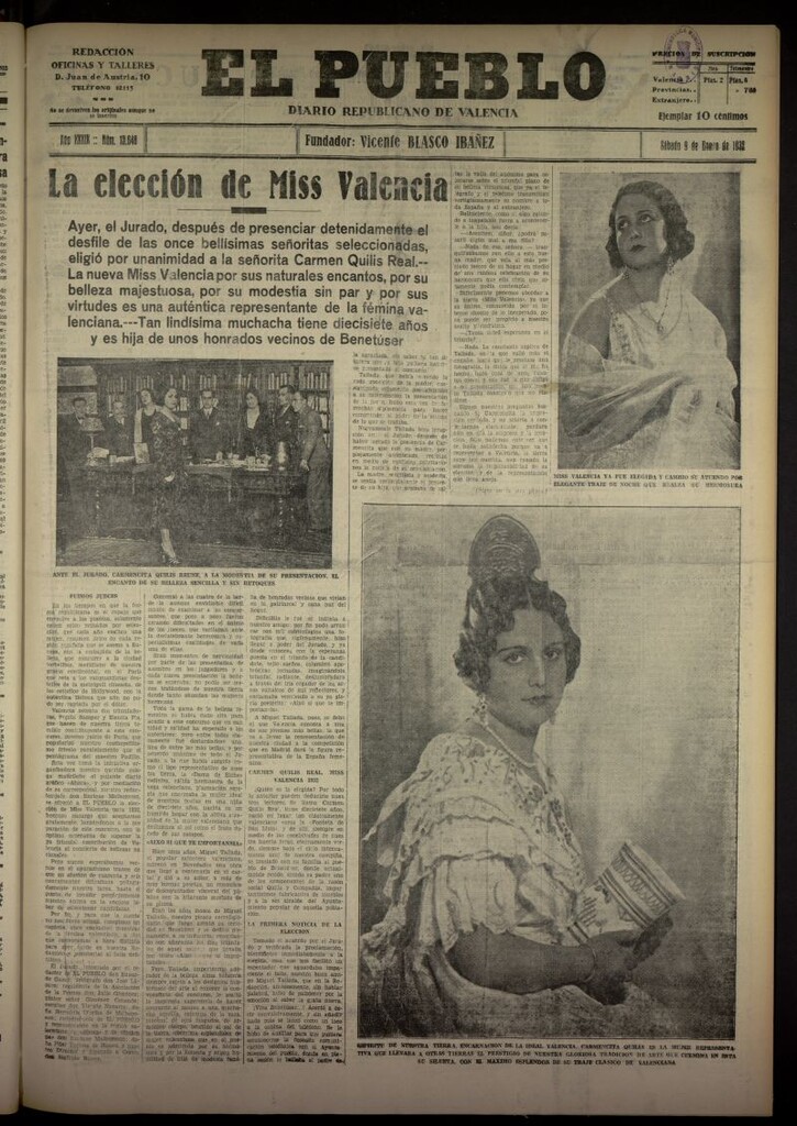 Miniatura de El Pueblo : Diario republicano de Valencia del 9 de enero de 1932, nº 13648 [sic]