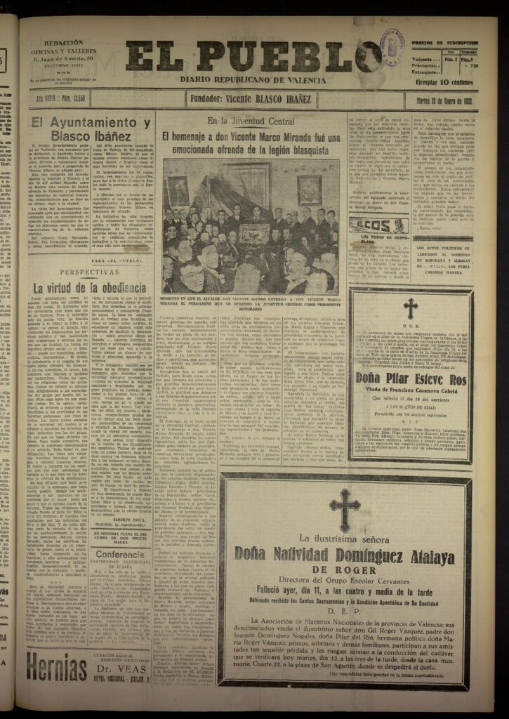 Miniatura de El Pueblo : Diario republicano de Valencia del 12 de enero de 1932, nº 13650