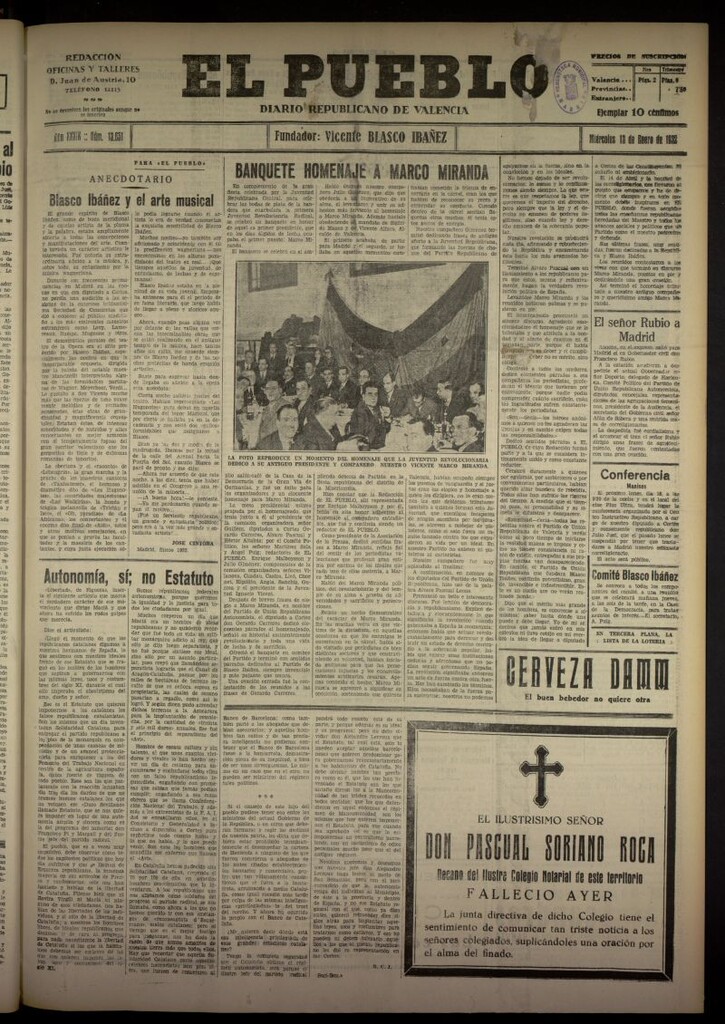 Miniatura de El Pueblo : Diario republicano de Valencia del 13 de enero de 1932, nº 13651