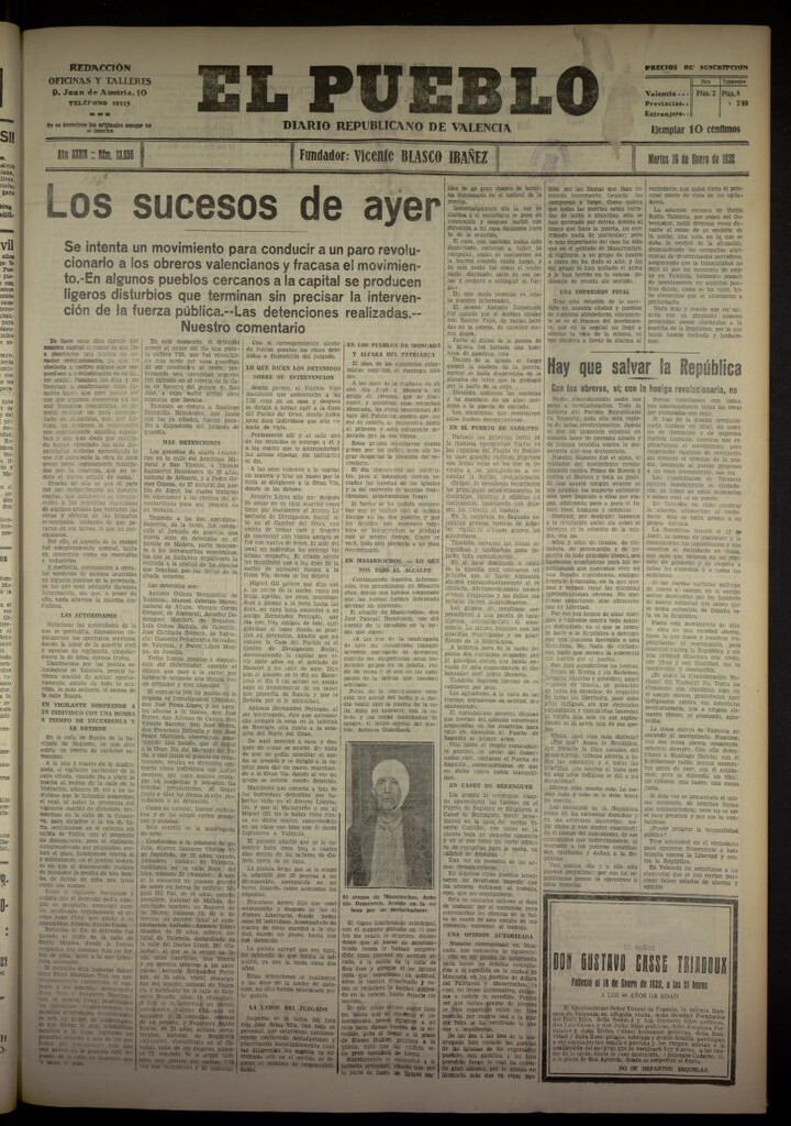 Miniatura de El Pueblo : Diario republicano de Valencia del 19 de enero de 1932, nº 13656