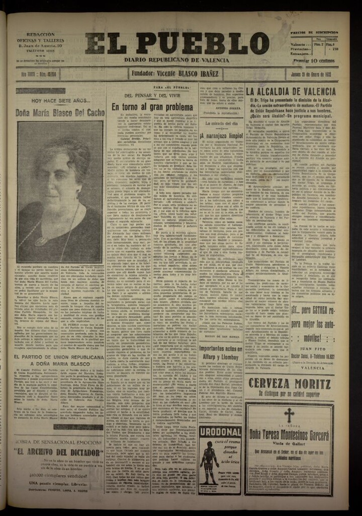 Miniatura de El Pueblo : Diario republicano de Valencia del 21 de enero de 1932, nº 13658