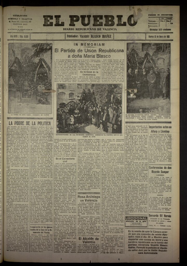 Miniatura de El Pueblo : Diario republicano de Valencia del 22 de enero de 1932, nº 13659