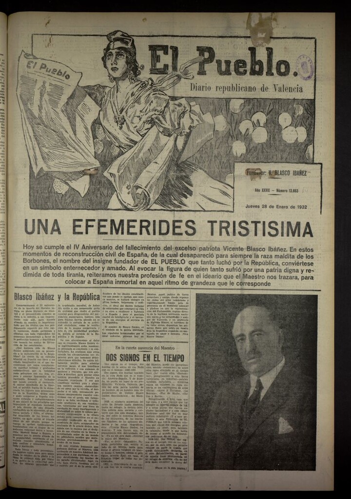 Miniatura de El Pueblo : Diario republicano de Valencia del 28 de enero de 1932, nº 13664