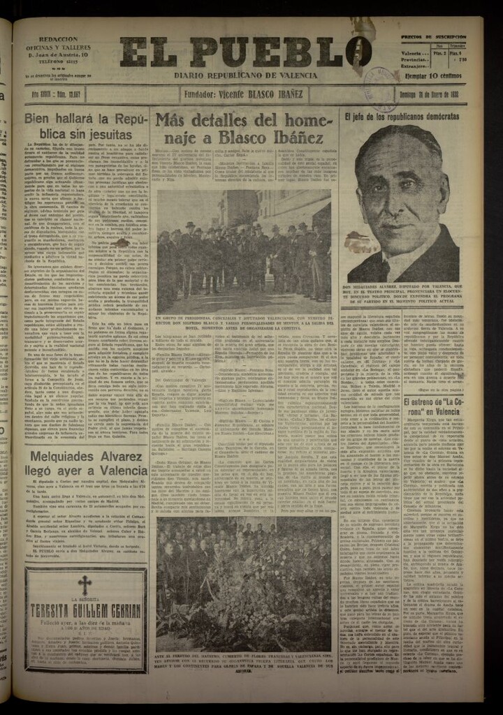 Miniatura de El Pueblo : Diario republicano de Valencia del 31 de enero de 1932, nº 13667