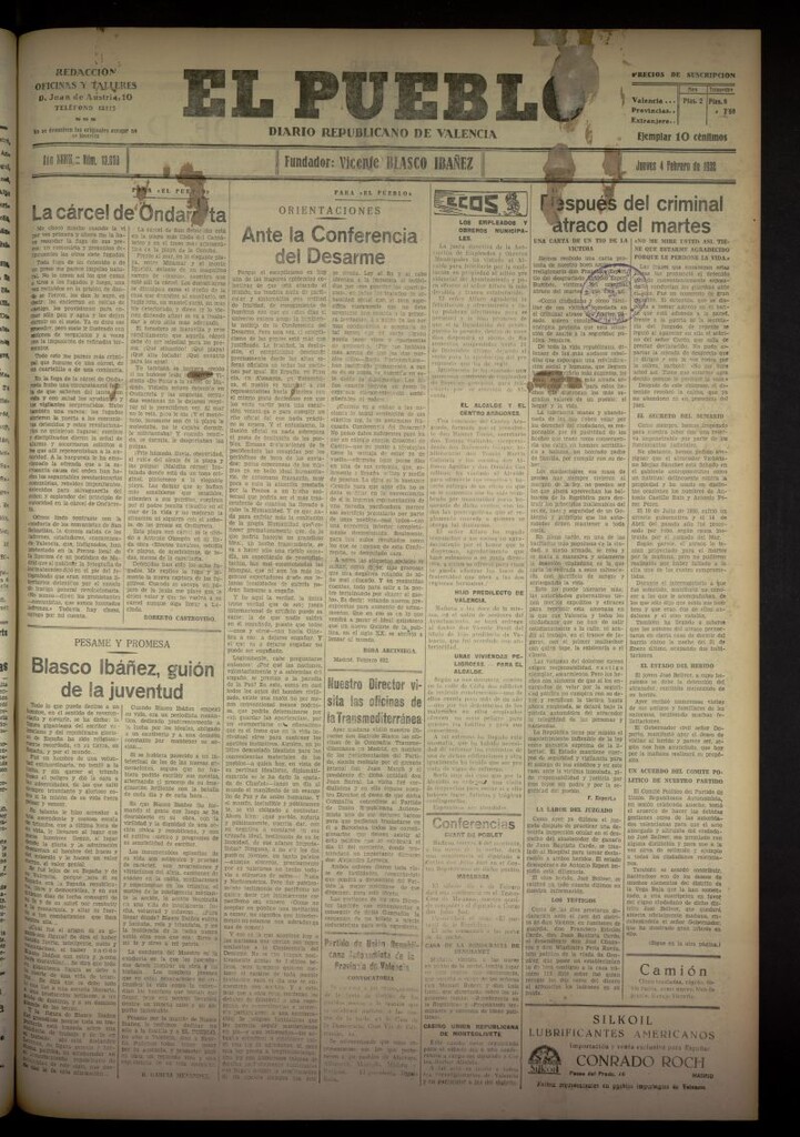 Miniatura de El Pueblo : Diario republicano de Valencia del 4 de febrero de 1932, nº 13670