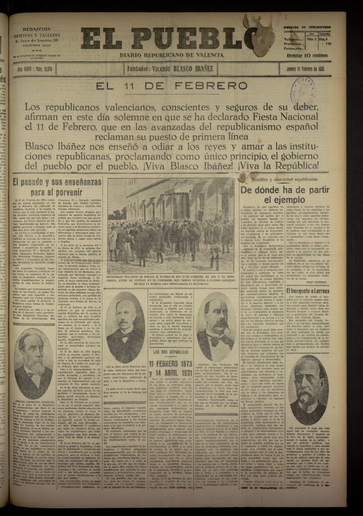 Miniatura de El Pueblo : Diario republicano de Valencia del 11 de febrero de 1932, nº 13676