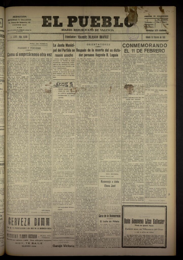 Miniatura de El Pueblo : Diario republicano de Valencia del 13 de febrero de 1932, nº 13678