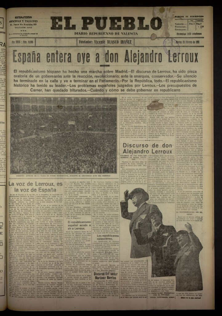 Miniatura de El Pueblo : Diario republicano de Valencia del 23 de febrero de 1932, nº 13686