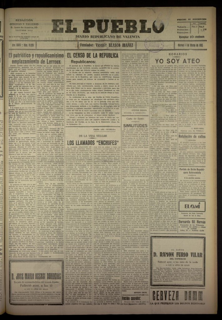 Miniatura de El Pueblo : Diario republicano de Valencia del 4 de marzo de 1932, nº 13695