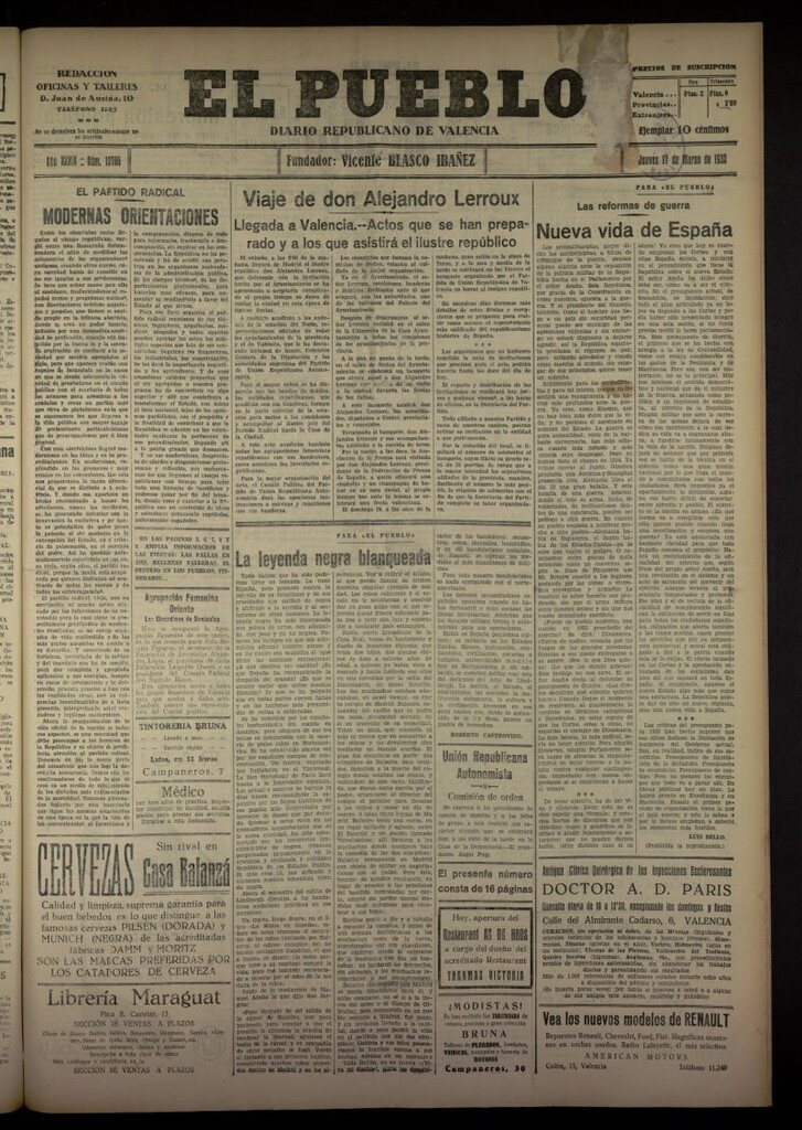Miniatura de El Pueblo : Diario republicano de Valencia del 17 de marzo de 1932, nº 13706