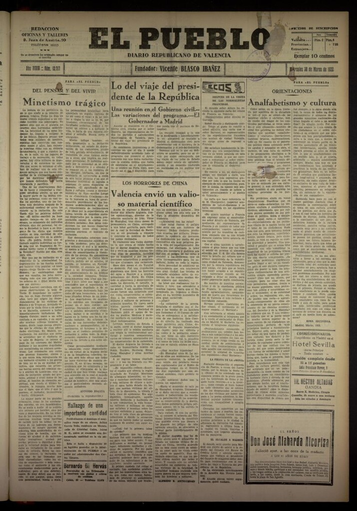 Miniatura de El Pueblo : Diario republicano de Valencia del 30 de marzo de 1932, nº 13717