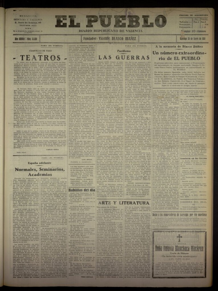 Miniatura de El Pueblo : Diario republicano de Valencia del 25 de enero de 1931, nº 13329