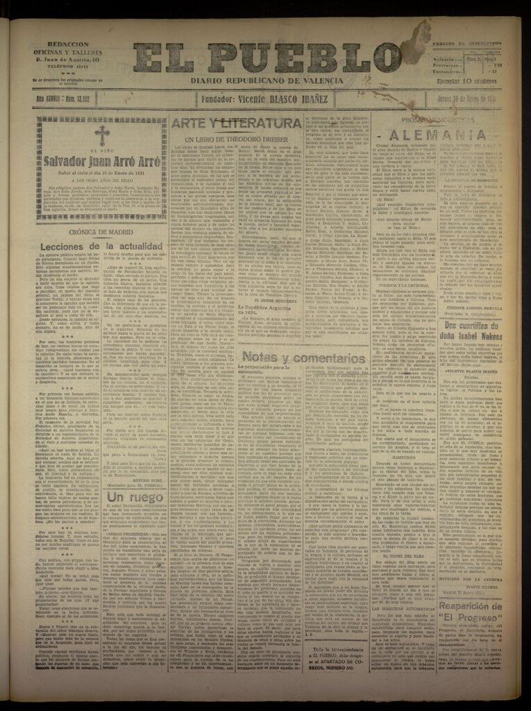 Miniatura de El Pueblo : Diario republicano de Valencia del 29 de enero de 1931, nº 13332