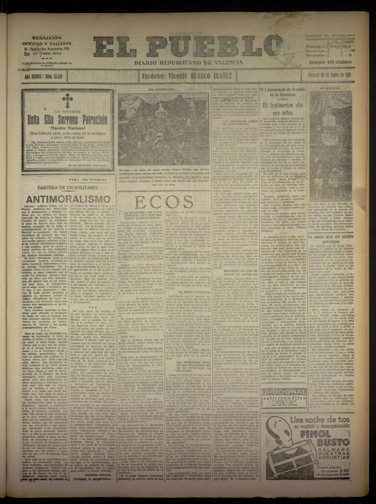 Miniatura de El Pueblo : Diario republicano de Valencia del 30 de enero de 1931, nº 13333