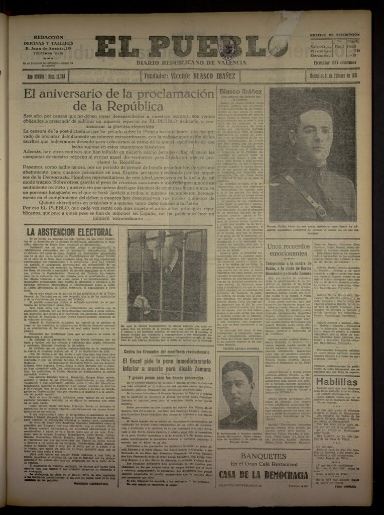 Miniatura de El Pueblo : Diario republicano de Valencia del 11 de febrero de 1931, nº 13343