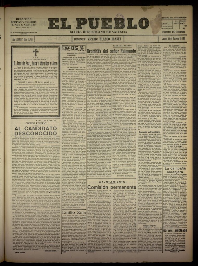 Miniatura de El Pueblo : Diario republicano de Valencia del 19 de febrero de 1931, nº 13350