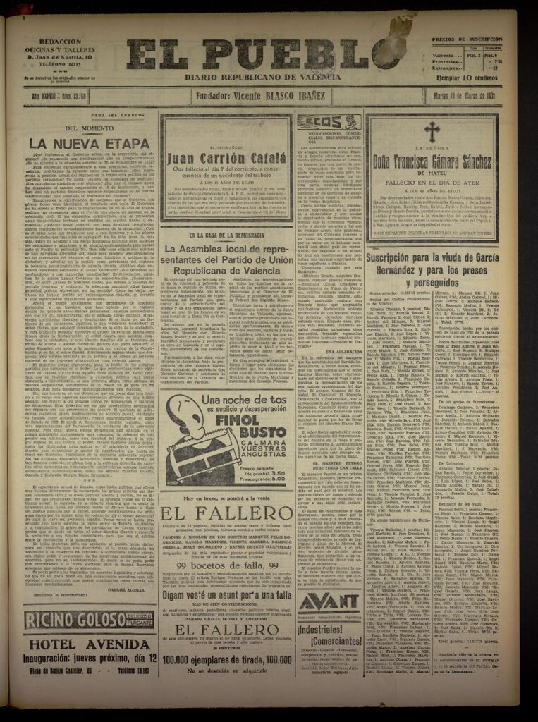 Miniatura de El Pueblo : Diario republicano de Valencia del 10 de marzo de 1931, nº 13366