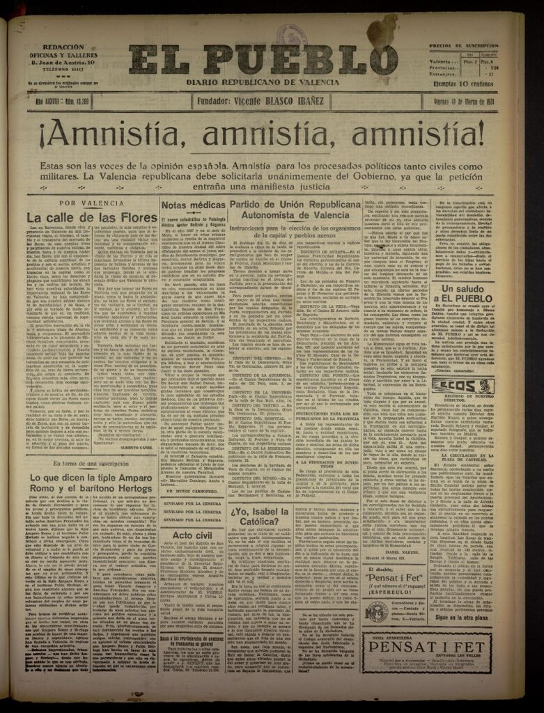 Miniatura de El Pueblo : Diario republicano de Valencia del 13 de marzo de 1931, nº 13369