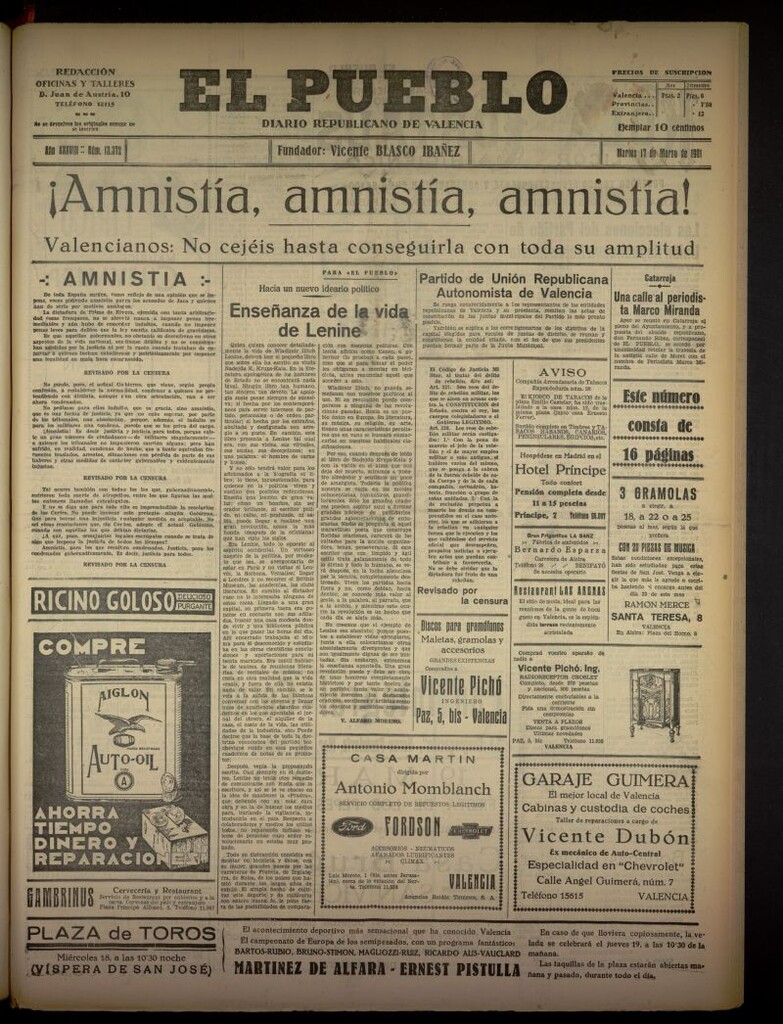 Miniatura de El Pueblo : Diario republicano de Valencia del 17 de marzo de 1931, nº 13372