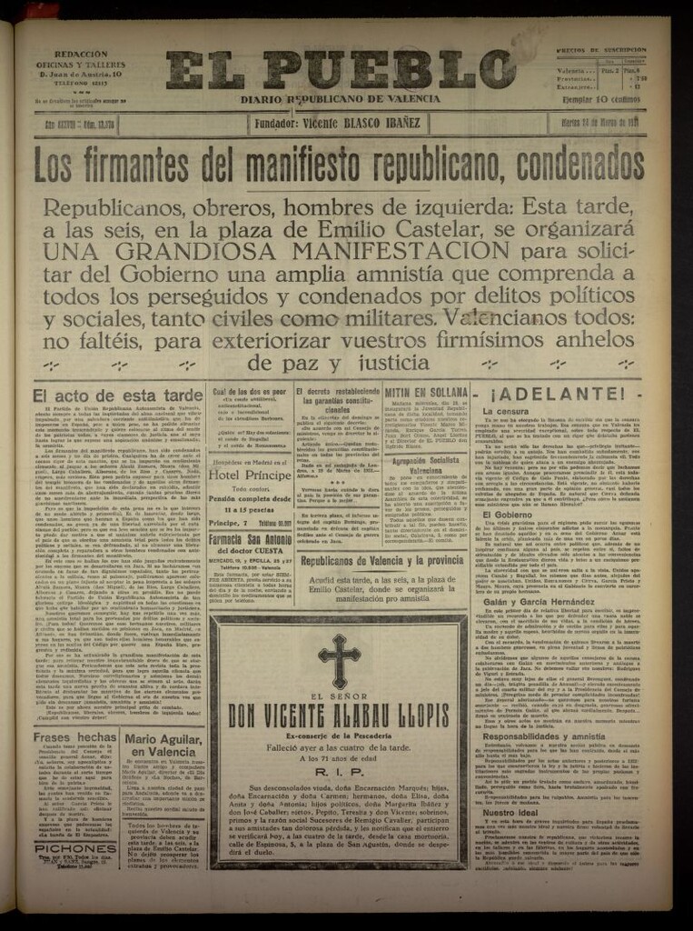 Miniatura de El Pueblo : Diario republicano de Valencia del 24 de marzo de 1931, nº 13378