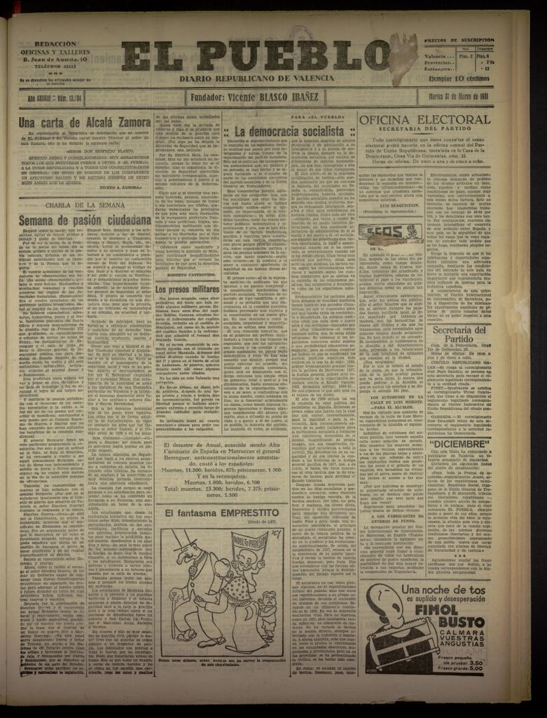 Miniatura de El Pueblo : Diario republicano de Valencia del 31 de marzo de 1931, nº 13384