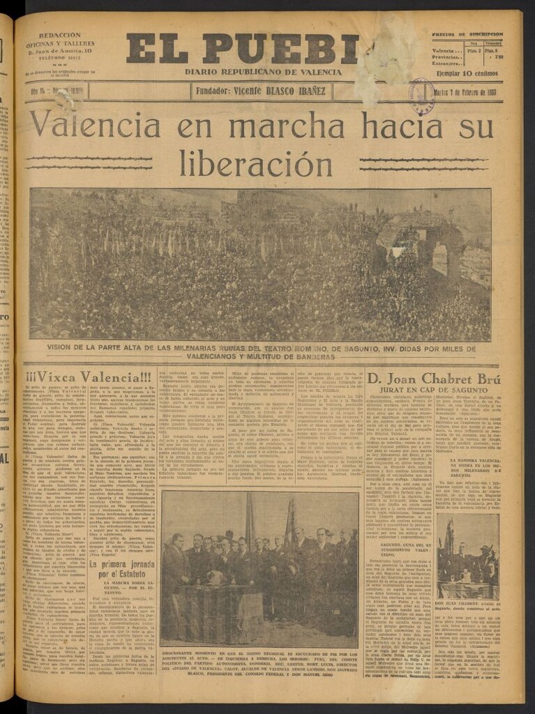 Miniatura de El Pueblo : Diario republicano de Valencia del 7 de febrero de 1933, nº 13.986