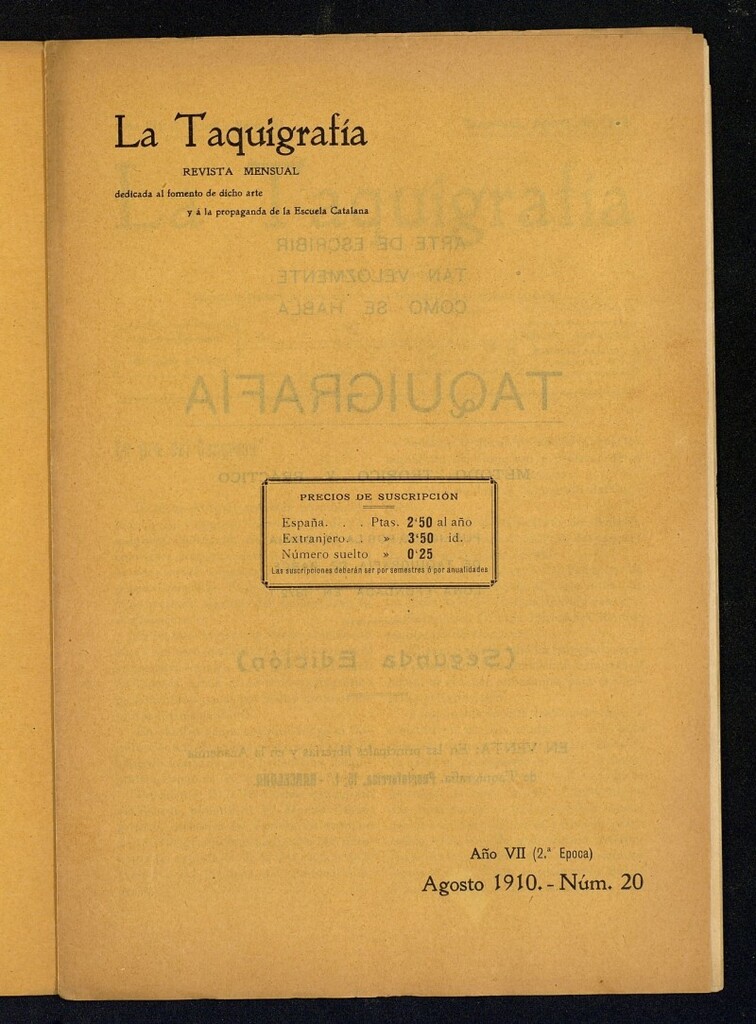 Miniatura de La Taquigrafía. Agosto de 1910, nº 20
